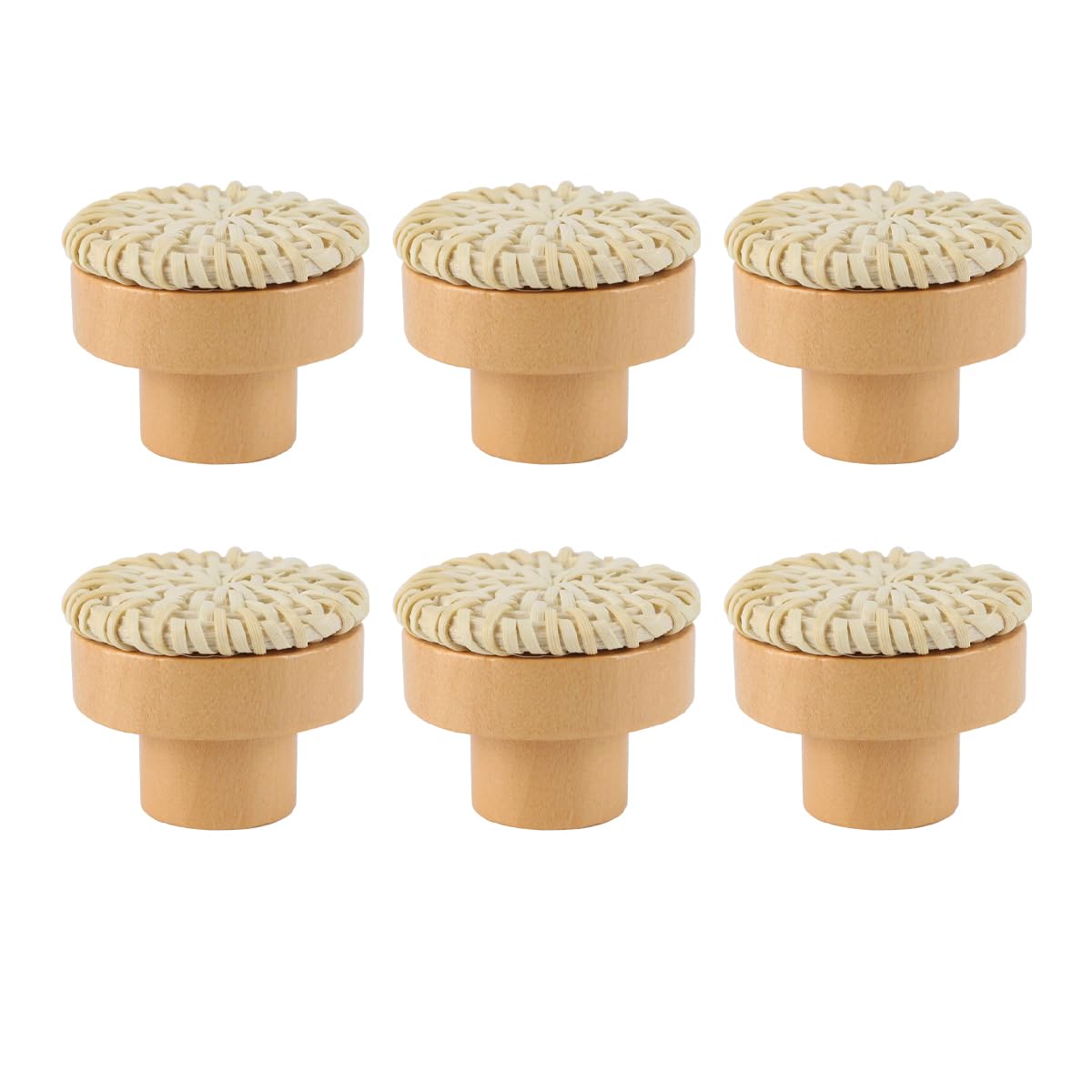 WANGCL 6pcs Rattan Dresser Knobs Handmade Wicker Woven Cabinet Knobs Dresser Handles Drawer Hardware Pulls （Beige）