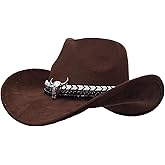Sandy Ting Women Men Western Cowboy Cowgirl Hat with Buckle Belt Wide Brim Outdoor Fedora Hats