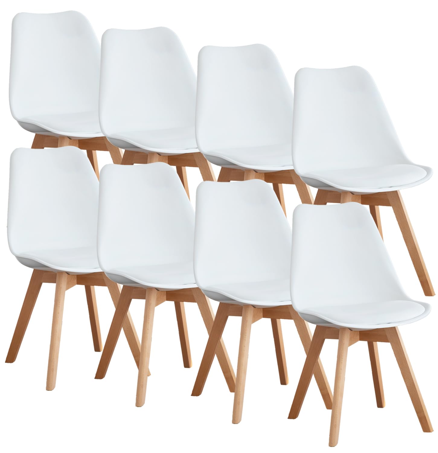 Photo 1 of ***PARTIAL SET*** OLIXIS Dining Chairs Set of 8 Kitchen Mid Century Modern Chairs with Wood Legs and PU Leather Cushion for Living Room Bedroom Outdoor Lounge, White