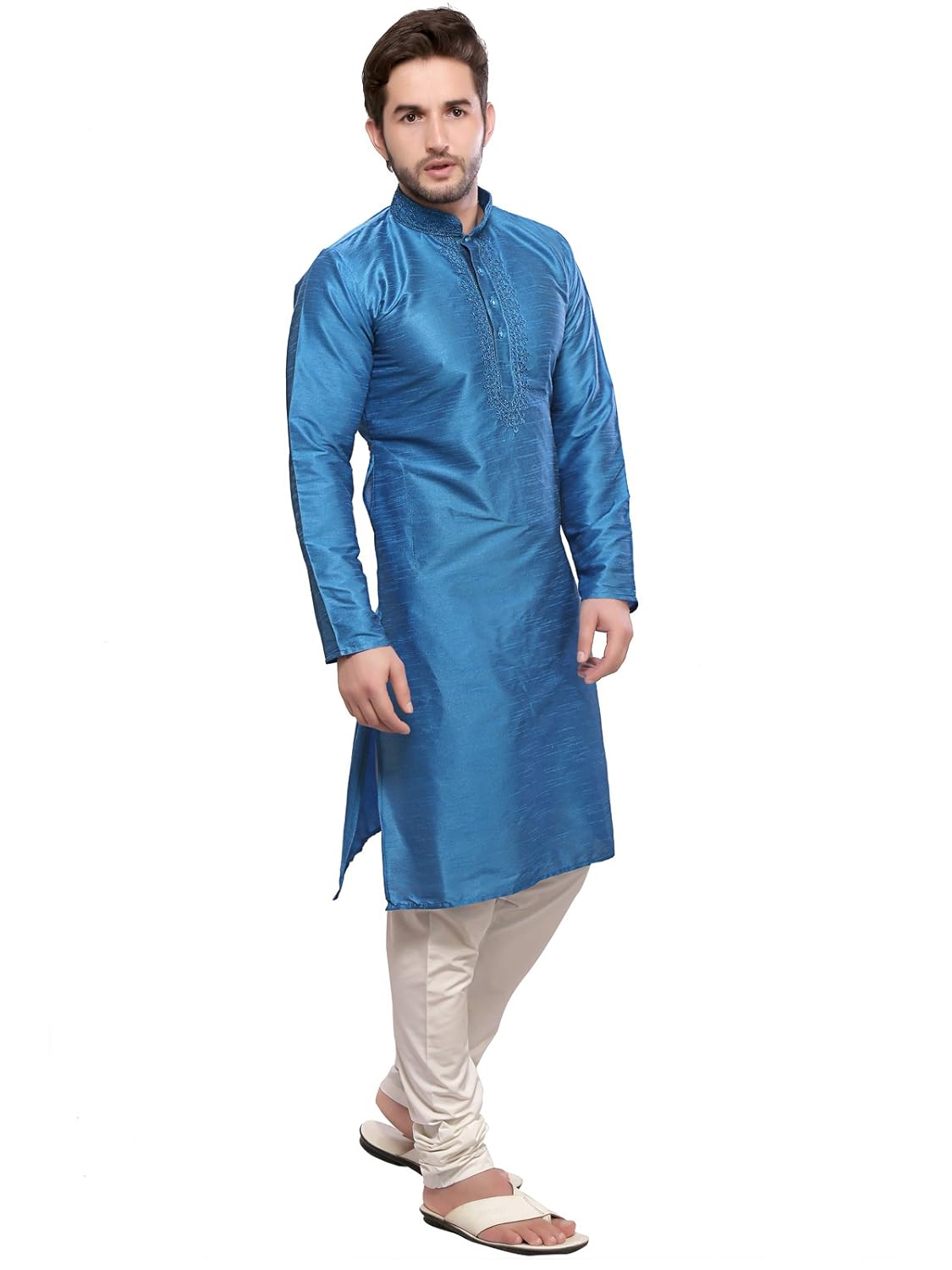 a.b.c. garments blue silk kurta and pyjama set for men