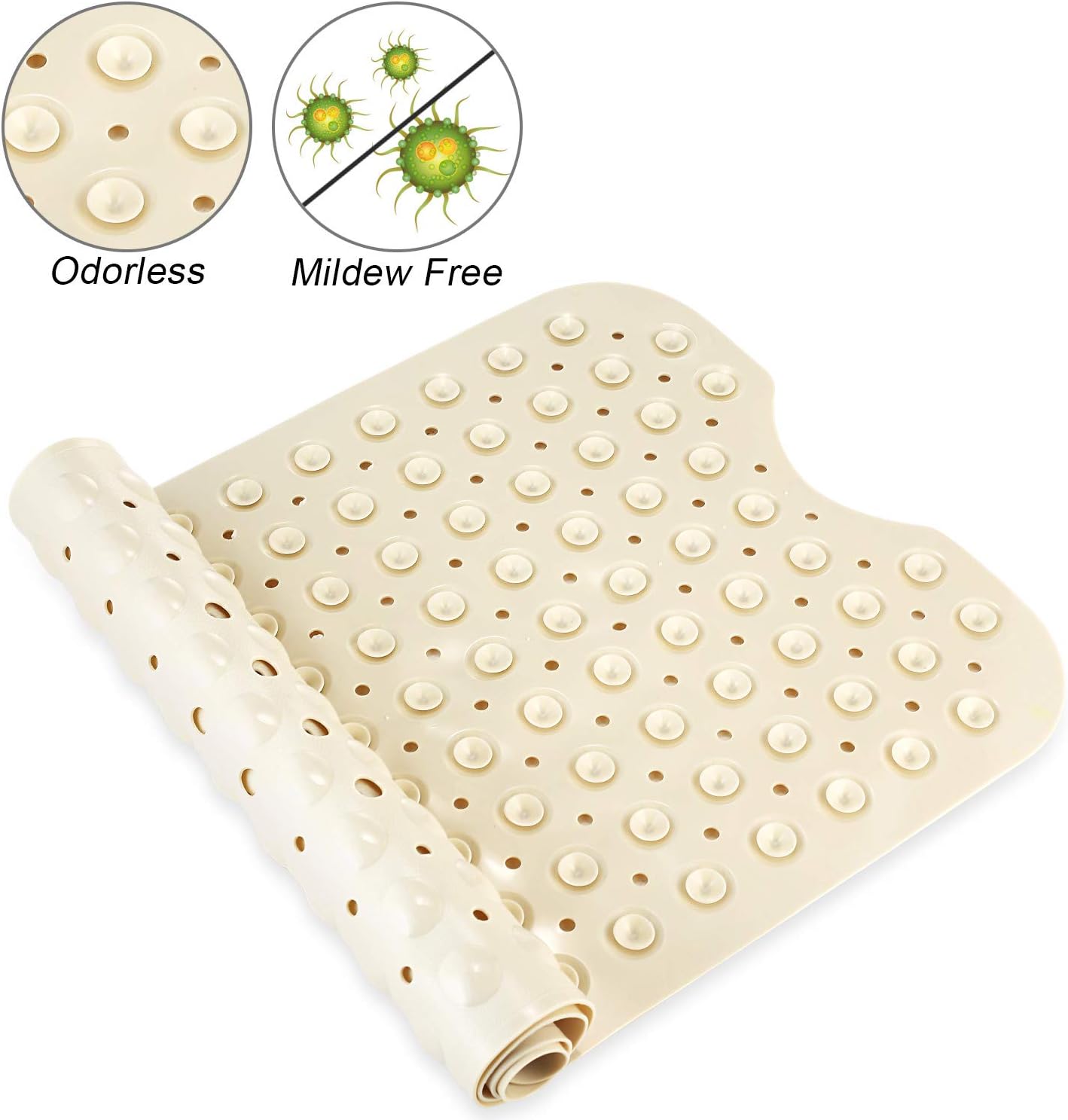 YINENN Bath Tub Shower Mat 40x16 Inch Non-Slip and Latex Free,Bathtub Mat with Suction Cups, Machine Washable Bathroom Mats with Drain Holes (Beige): Health & Personal Care