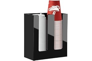 MYITYARD Coffee Cup Holder, Cup and Lid Organizer fits 5 to 16 oz Disposable Paper & Plastic Cups, Cup Dispenser Countertop, Acrylic Cup Storage for Home, Kitchen, Office (2 Compartment)