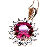Red Ruby Necklace Rose Gold, July Birthstone Princess Diana Sterling Silver Solitaire Diamond 8 mm 2 CT Red Ruby Pendant Jewelry 18"