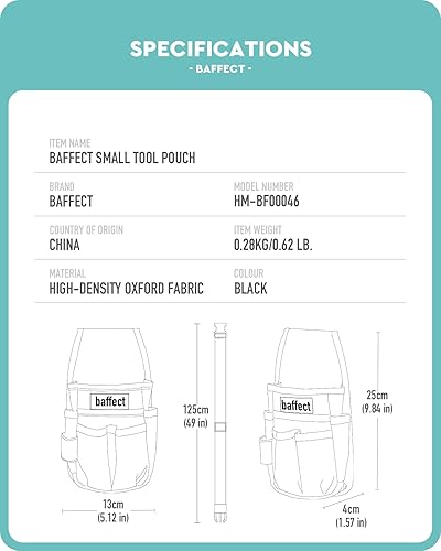 Baffect Pocket Tool Pouch，6-Pouches and Screwdriver Loops Construction,  Heavy-Duty Tool Bag with Adjustable