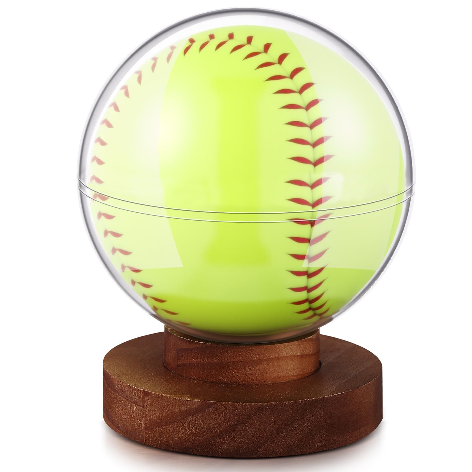 Photo 1 of Leinuosen Softball Display Case Clear Ball Holder with Wooden Base Softball Holder Stand for Single Sports Ball Storage Collections Acacia Wood