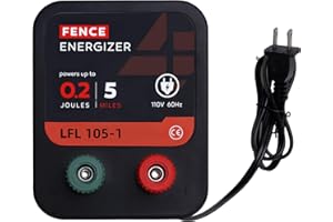 L-FENCE LYDITE FENCE Electric Fence Charger, 5 Mile 20 Acres Electric Fence Energizer, 0.2 Joule Ac Powered Output Voltage 5100v, for Preventing Wild Animals Intruding Great for Poultry, Pets and Gardens