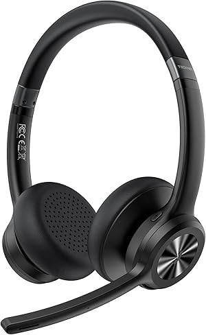 TECKNET V5.2 Bluetooth Headset mit Mikrofon, Wireless Headset mit Noise Cancelling und Stummschaltung Mikrofon, Wiederaufladbar On-Ear Kopfhörer kabellos für Trucker/Callcenter/Büro - 50+ Std. Akku