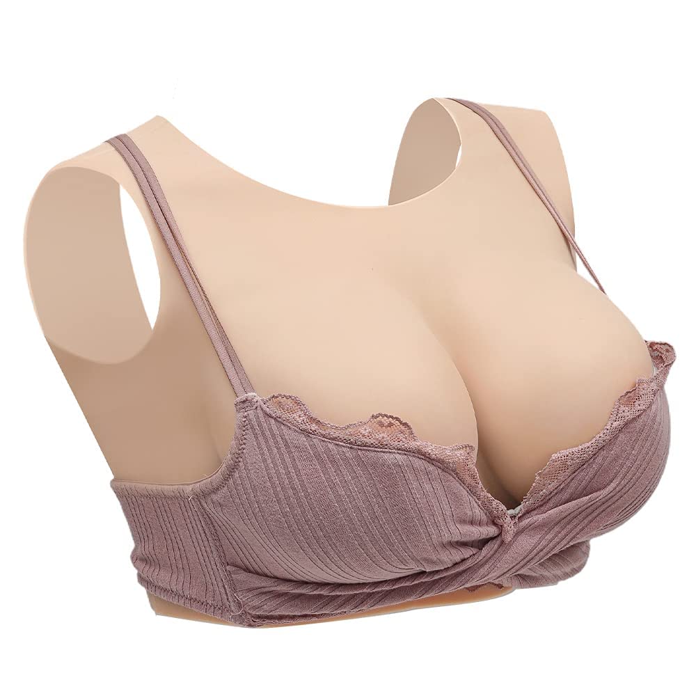 KUMIHO Silicone Breastplate Realitic Breastform Round Collar with Hollow back for Crossdresser Transgender Mastectomy Prosthesis Enhancer D CUP Color 1