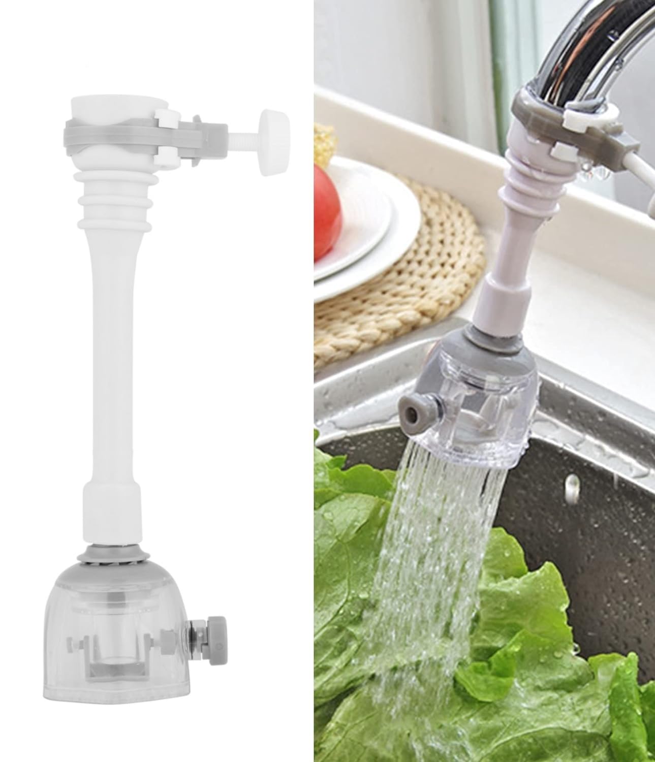 Zerodis Adjustable Splash-Proof Faucet Extender Rotatable Kitchen Water-Saving Tap Nozzle Filter Valve Faucet Extension (18cm-Gray)
