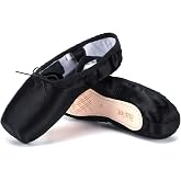 WENDYWU Girls Womens Dance Shoe Ballet Pointe Slippers Ballet Flats Shoes with Ribbons Toe Pads Black Pink Red (11-2, numeric_11)