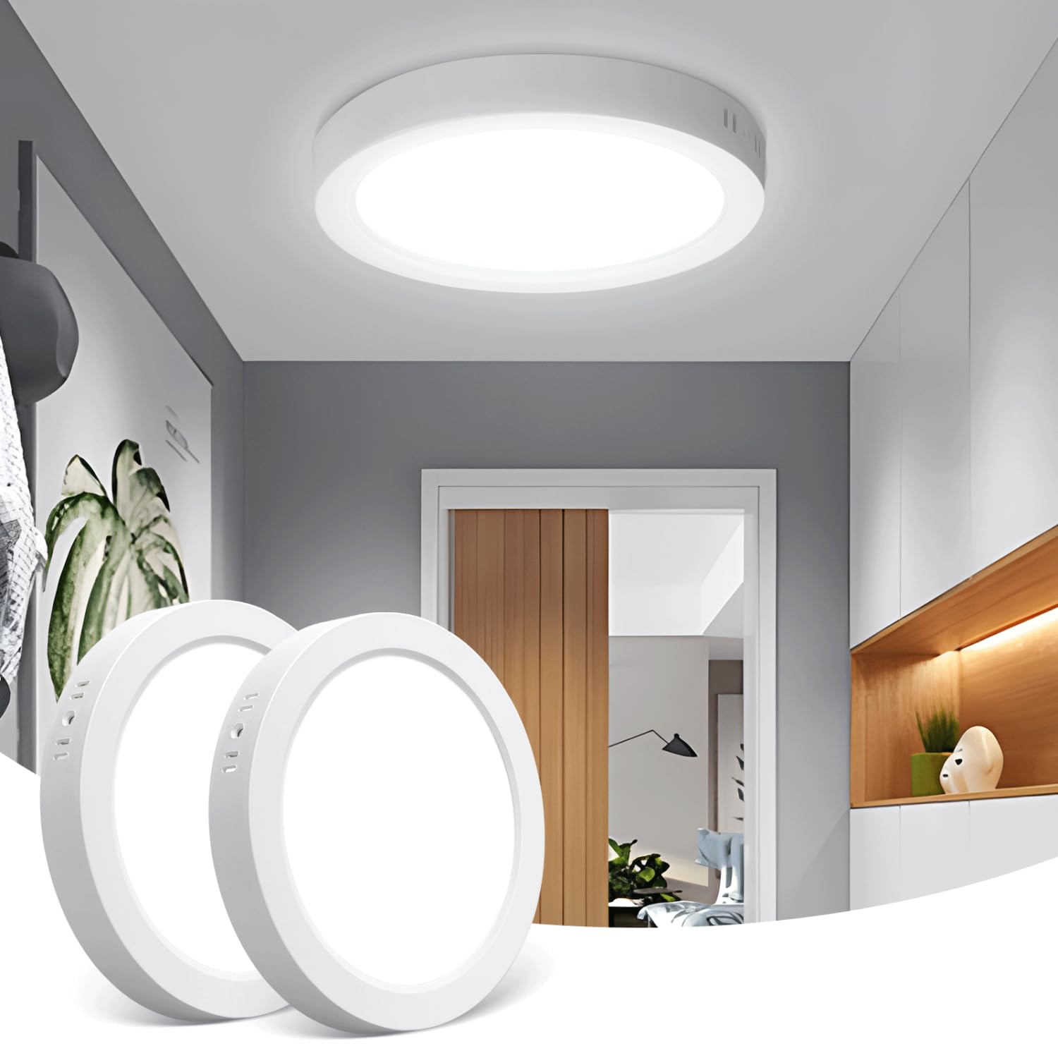 Aigostar LED Ceiling Lights, 18W Ceiling Light 2 Pack, 2100LM Round LED Ceiling Light 6500K, 175W Equivalent Lighting Ceiling, Flush Ceiling Light for Bedroom, Kitchen, Porch, Hallway Ø22CM