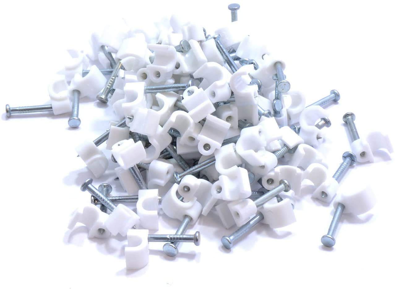 Nartel® Round Cable Clip, 3.5mm - White, Telephone Cable, Pack of 100
