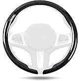 Aimato Car Steering Wheel Cover Carbon Fiber, Ultra-Thin Car Steering Wheel Cover,Comfortable & Breathable Microfiber,Universal Fit for Most Cars, Bright Black