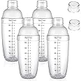 Cedilis 4 Pack Plastic Shaker Cocktail with Extra 2 Cap, 700cc / 24 oz Clear Boba Tea Shaker Matcha Shaker Cup for Milk Wine Coffee Mixing, Bar Tool Hand Drink Mixer with Scales