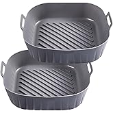 Golden Associate Silicone Liners Square for 8 to 8.5 inch Air Fryer, 2 Pcs Non-stick Food-grade Reusable Basket Baking Tray Airfryer Accessories, Grey