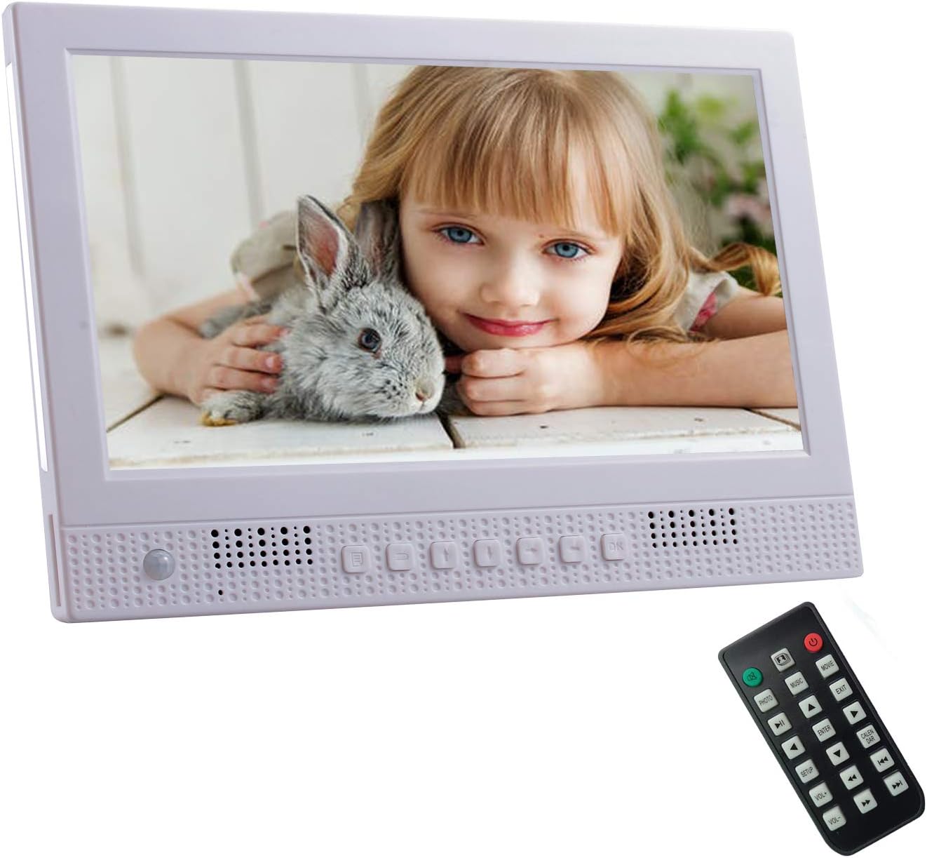 MELCAM Digital Photo Frame 10 inch 1024 * 600 (16:9) High Resolution, Digital Picture Frame Remote Control, Motion Sensor, Picture 360 Degree Rotate, Photo/Music/Video Player/Calendar/Alarm, White…