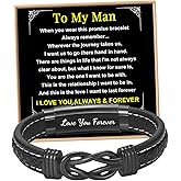 Duskspark Mens Bracelet To My Man Bracelet for Men Boyfriend Husband Birthday Christmas Gifts for Him Black Braided Leather Infinity Bracelets