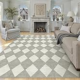 PureCozy 8x10 Checkered Area Rugs for Living Room Grey Machine Washable Large Rug Non-Slip Stain Resistant Low Pile Boho Accent Indoor Throw Carpet for Bedroom Dining Room Home Aesthetic Decor