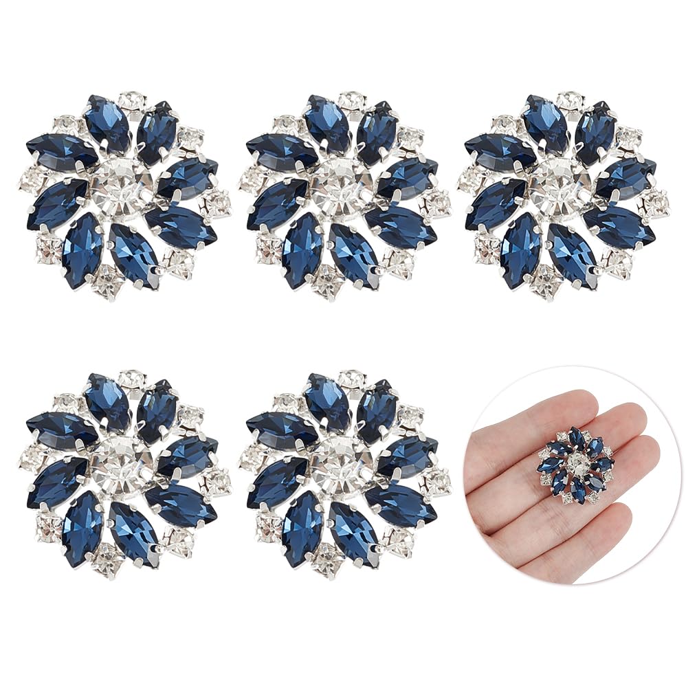 FINGERINSPIRE 6PCS 26.5MM Flower Brass Rhinestone Shank Button with Montana Blue Color, 1-Hole Flat Back Claw Snowflake Metal Button for Sewing Crafts