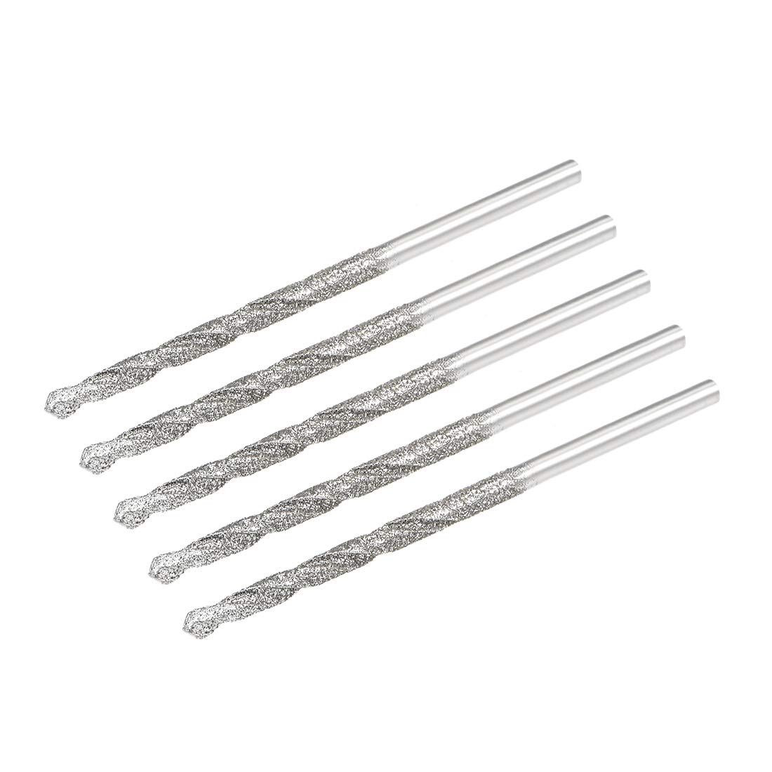 sourcing map 2.1mm Diamond Twist Drill Bits High Speed Steel for Glass Sea Shells Stone Tiles 5 Pcs