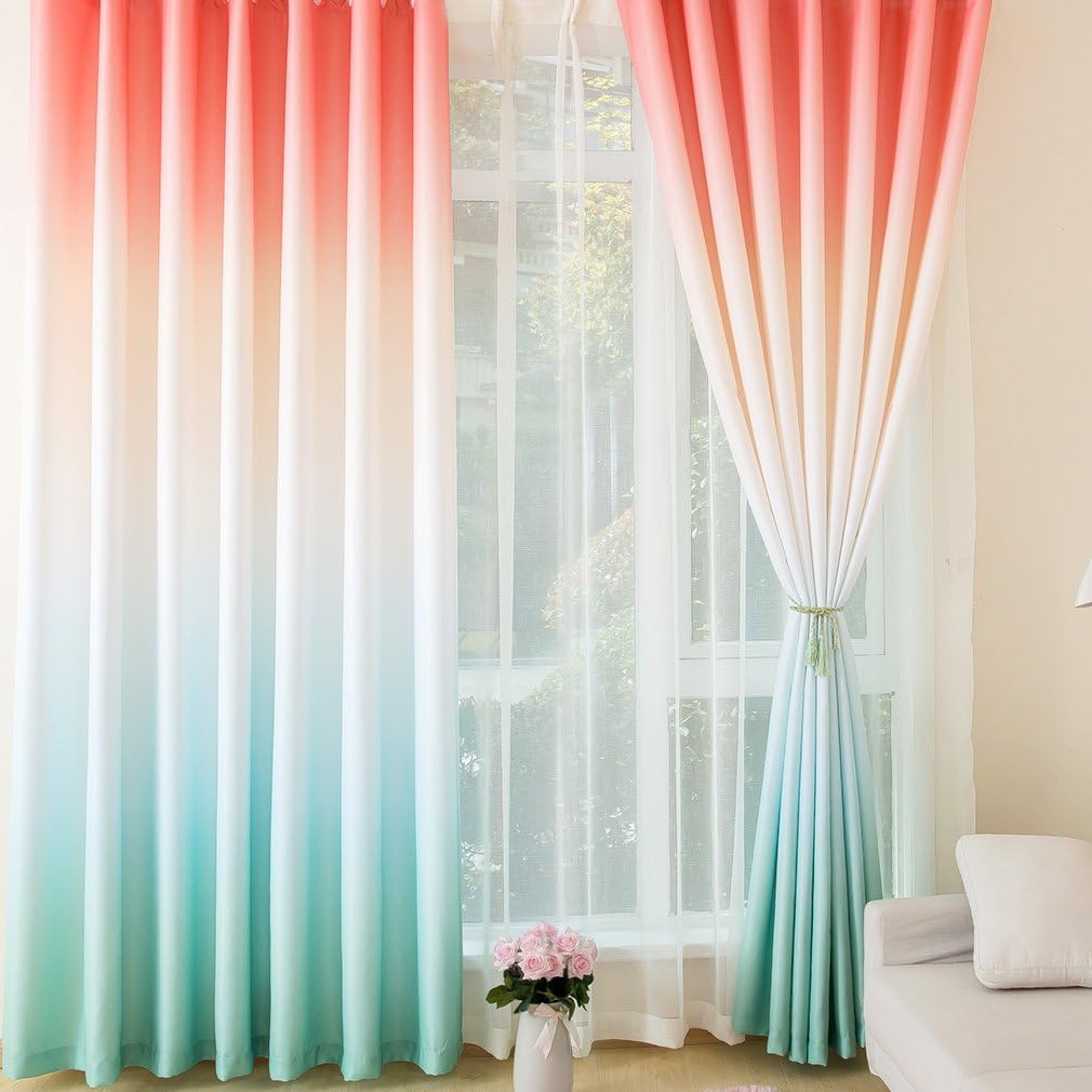 KINLO Opaque Curtains Blackout 1 Panel 145 x 245 CM Thermal Drape Curtain with Eyelet Grommets for Windows Living Room Bedroom 100% Polyester - Pink White Green