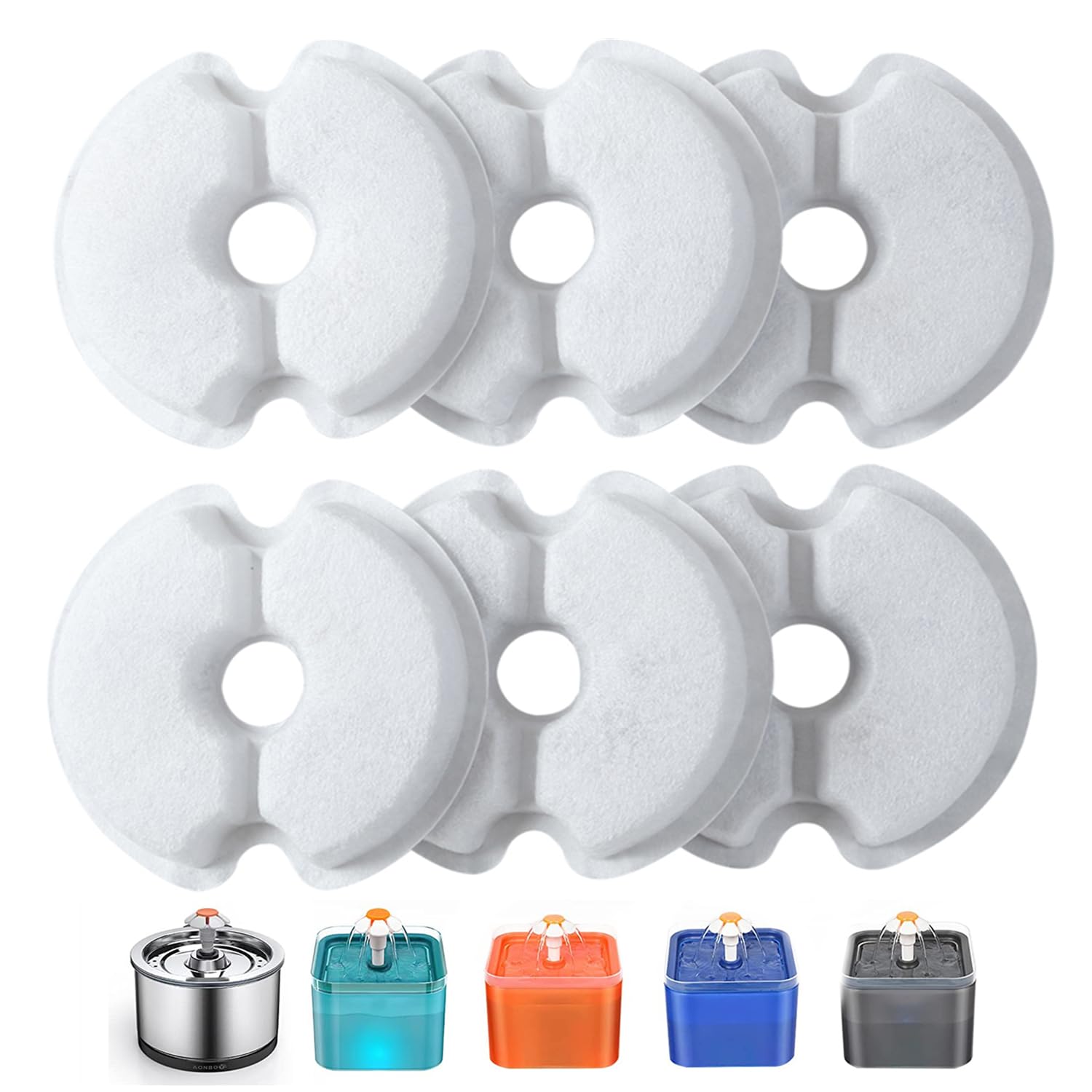Filters for Cat Water Fountain 6 Pack, Yiupea Pet Water Fountains Filters Suitable for 2L/2.5L Pet Fountain,Cotton Activated Carbon & Resine with Triple Filtration