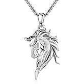 HUKKUN Horse Necklace Sterling Silver White Horse Jewelry Gift for Men