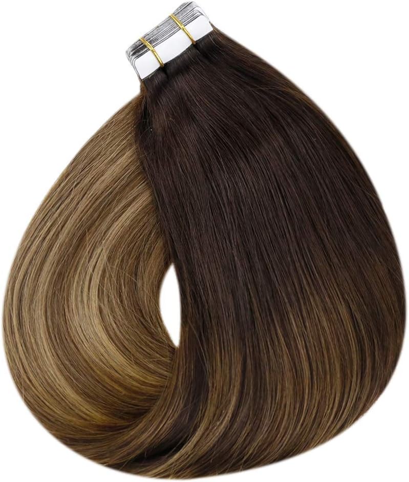 LaaVoo Tape in Hair Extensions Human Hair 50g Tape Hair Extensions Real Human Hair Invisible Tapes Remy Straight Balayage Dark Brown to Blonde Hair Double Sided Tabs 20pcs 14 Inch #2/6/12 - Image 5