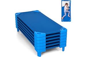 KOTEK Stackable Sleeping Daycare Cots for Kids, Portable Toddler Nap Cots, 52" L x 23" W, Ready-to-Assemble, Space-Saving Children Naptime Cot for Classroom Preschool (Set of 6, Blue)