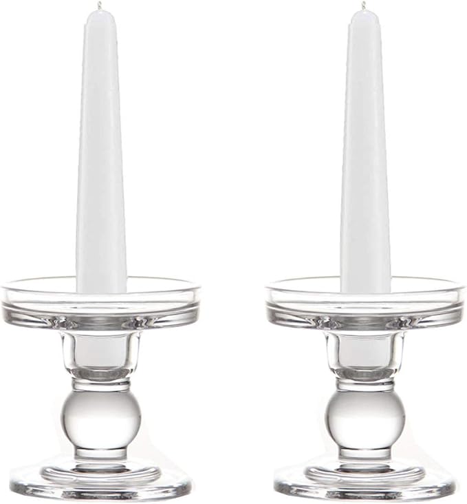Gaetooely Clear Glass Pillar Candle Holder, Dual Use Taper Candle Stand