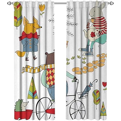 Returiy Animal Country Curtains Valance Bear On Bicycle Fox In