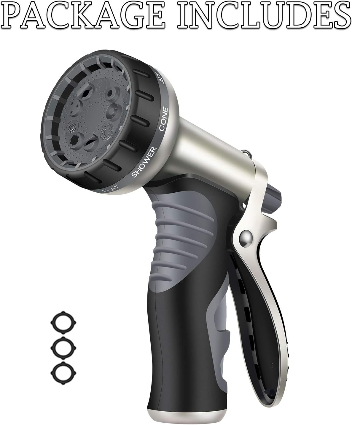 HmiL-U Garden Hose Nozzle, Metal Hose Spray Nozzle with 9 Patterns, High Pressure Water Hose Nozzle for Watering Plants Washing Cars Pets : Garden & Outdoor