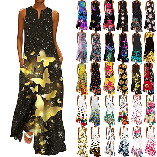Women Fashion Casual Loose O-Neck Summer Cool Skirt Sleeveless Long Skirt Beach