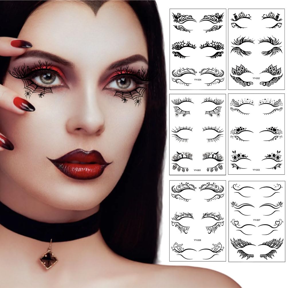 Photo 1 of 29 Pairs Halloween Face Eye Tattoo Stickers, Scary Spider, Skull Bat Eyeliner Eye Shadow Temporary Stickers for Women Girls Halloween Masquerade Carnival Party