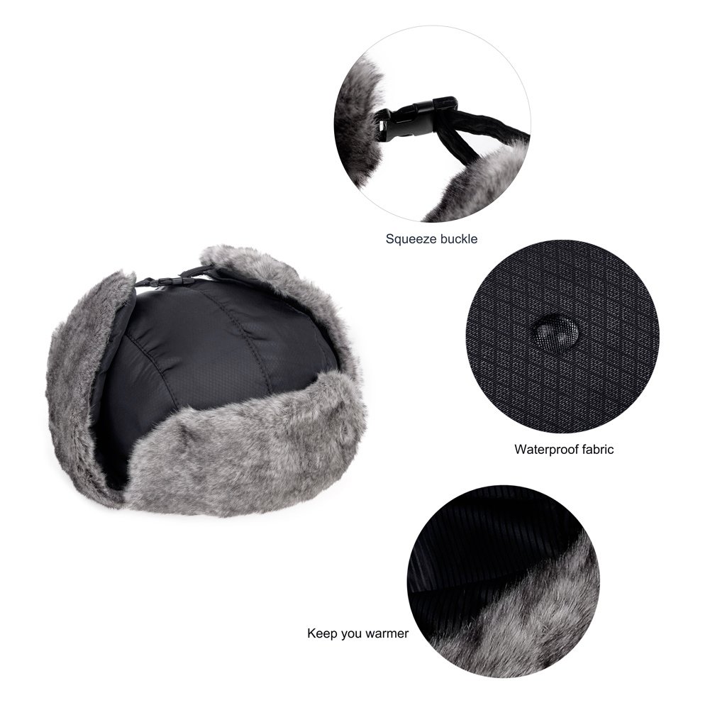 Vbiger Chapka en Peluche Anti-vent Anti-poussière Chaud pour Ski Cyclisme d\'Hiver (Tour de tête: 55-59 cm, Noir)