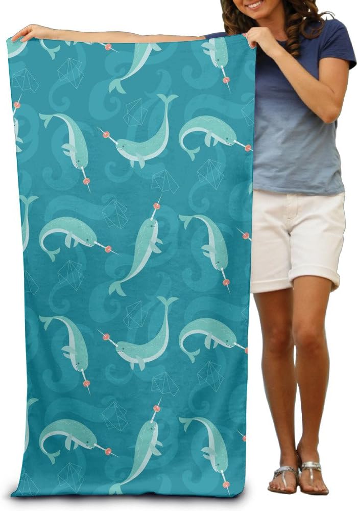 Blue Kawaii Narwhals Adults Cotton Beach Towel 31 X 51-Inch