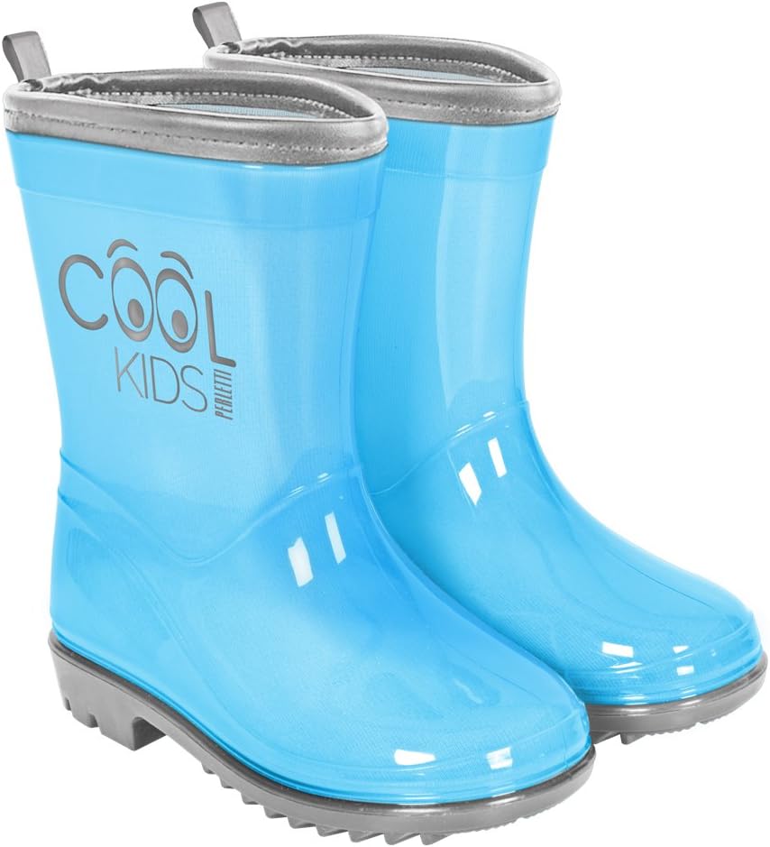 PERLETTI Rain Boots for Kids - Waterproof Wellies Shoes with Anti Slip Outsole - Neon Colour Wellington with Reflective Inserts - Cool Kids