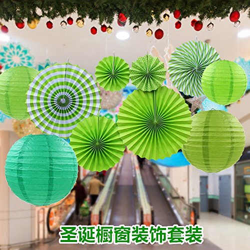St. Patricks Day Party Decoration - Green Paper Fan Round Pattern Paper Lanterns Decoration for Birthday, Bridal, Baby Shower, Wedding Graduation and Christmas
