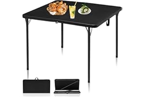 Kasunpul 34" Folding Table, Portable Square Folding Card Table with Collapsible Legs & Carrying Handle, Plastic Tables for Camping,Picnic, Office, Party, Black
