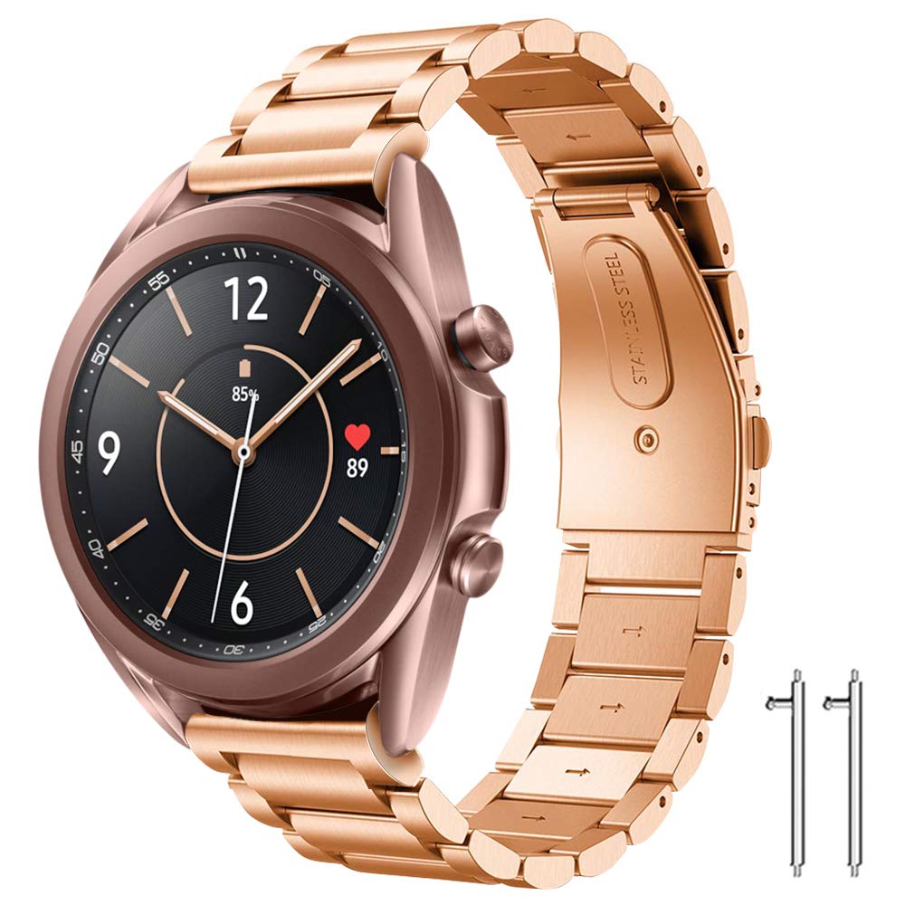 Diruite for Samsung Galaxy Watch 3 41mm Strap,20mm Plating Solid Stainless Steel Bracelet Adjustable Straps Replacement Wrist for Samsung Galaxy Watch 3 Bands - Rose Gold