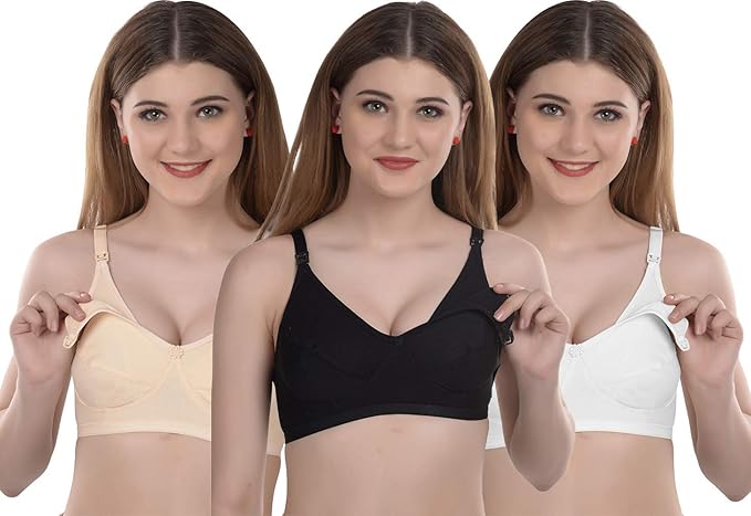 Fashigo Womens Full Cup Cotton Hosiery Breast Feeding Maternity Nursing Bras Combo - Pack
