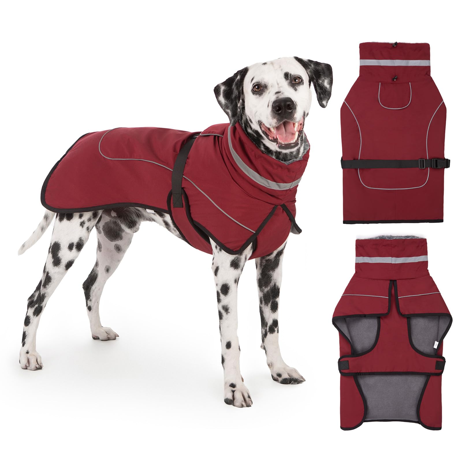 Axcimond Waterproof Dog Coat Winter Jacket Warm Dogs Coats with Collar Fleece Coats Waterproof Reflective Hiking Coat Adjustable Dog Raincoat Winter Jacket for Small Medium Large Dogs — image 1