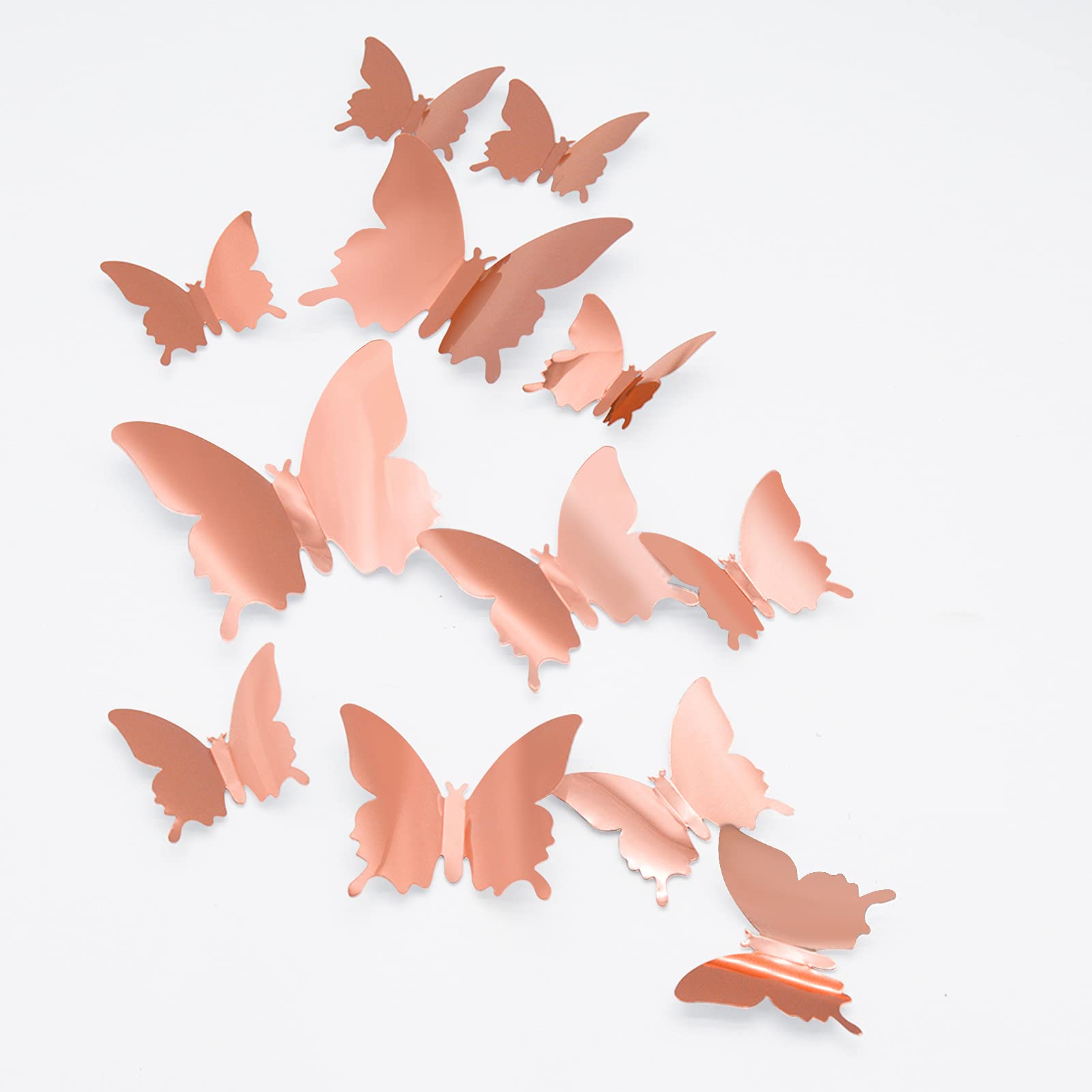 3D Butterfly Wall Stickers, CAYUDEN 24pcs Removable Mirror Butterfly Stickers DIY Butterfly Decor 3 Sizes 3D Butterfly Wall Decal for Room, Door, Window, Wedding, Party Decoration(Rose Gold) — image 1