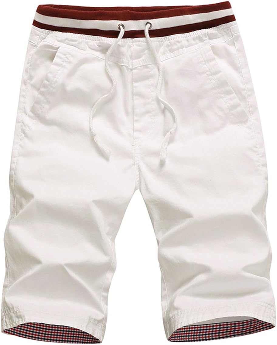 WEIJIGUOJI Mens Shorts Casual Slim Fit Cotton Shorts for Men (36 White-K8210)