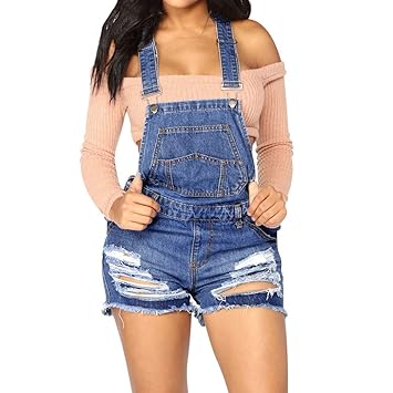 women's denim bib shorts