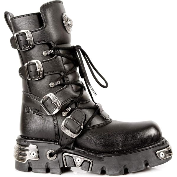 Amazon.com: New Rock Men's 727-S1 Metallic Black Leather Spikes