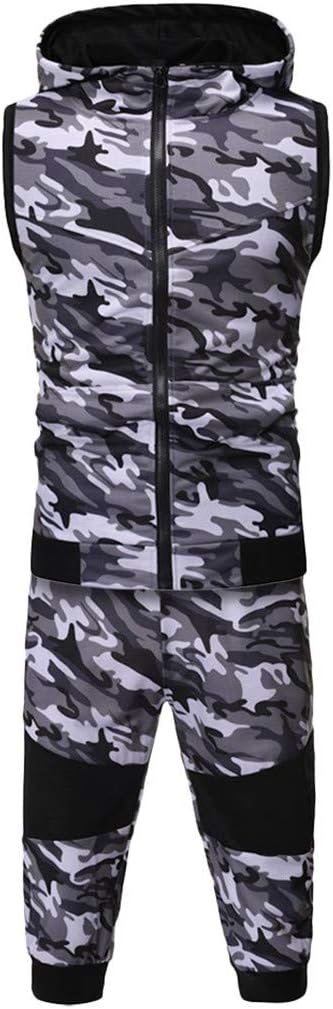 jiumoji Men's Camouflage Full Zipper Sweatshirt 2Pieces Top Pants Sets Sports Running Suit Tracksuit