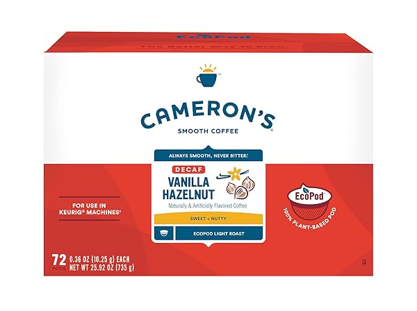 CAMERON’S COFFEE SINGLE SERVE PODS, DECAF VANILLA HAZELNUT, 72 COUNT (PACK OF 1)