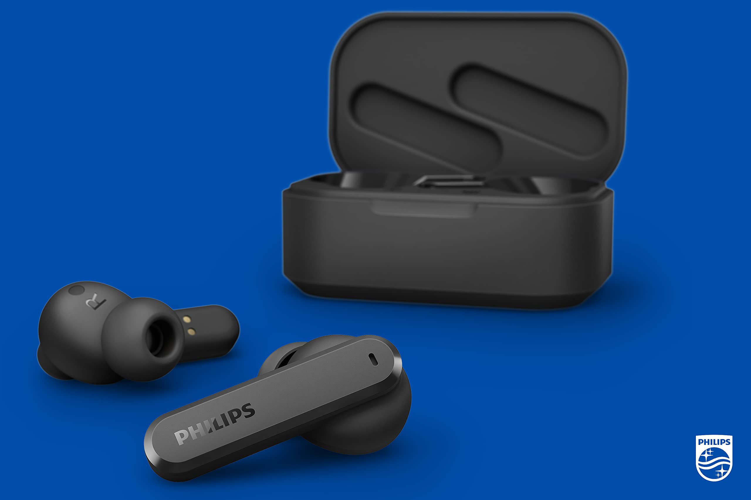 Philips T4506 True Wireless Headphones with Active Noise Canceling (ANC), Up to 24 Hours Playtime, Bluetooth, Awareness Mode, IPX4 Water Resistant, USB-C Charging Case, TAT4506BK, Black