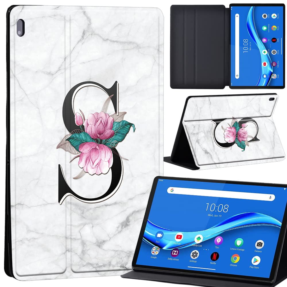 Case For Lenovo Tab M10 FHD Plus 10.3 inch (TB-X606X TB-X606F) Leather Case with Auto Wake-up, Flip Case for Lenovo Tab M10 FHD Plus Cover (letter S on white marble)